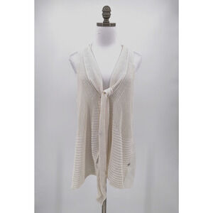Crea Concept Vintage Womens Ivory Woven Tie V Neck Button Up Tunic Top
